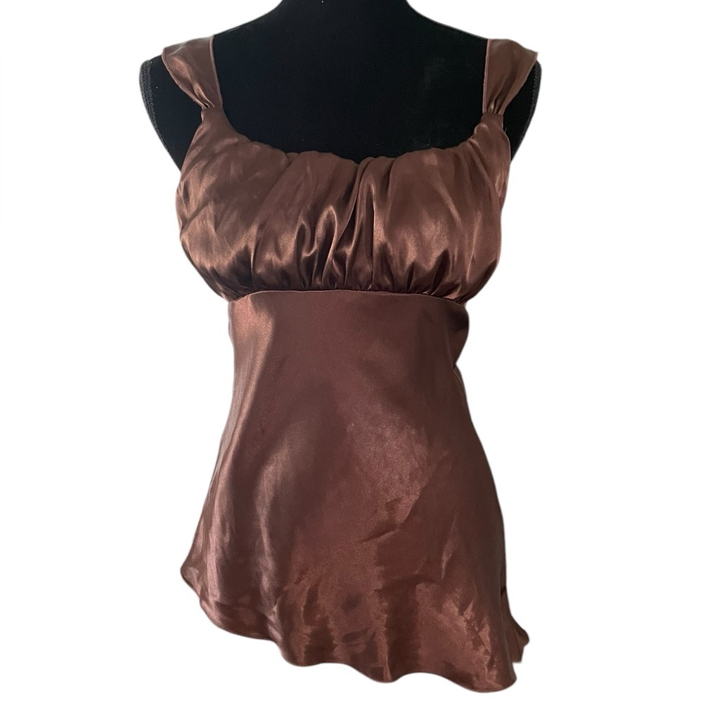 Self Esteem vintage Y2K satin babydoll asymmetrical tank brown size S fairy